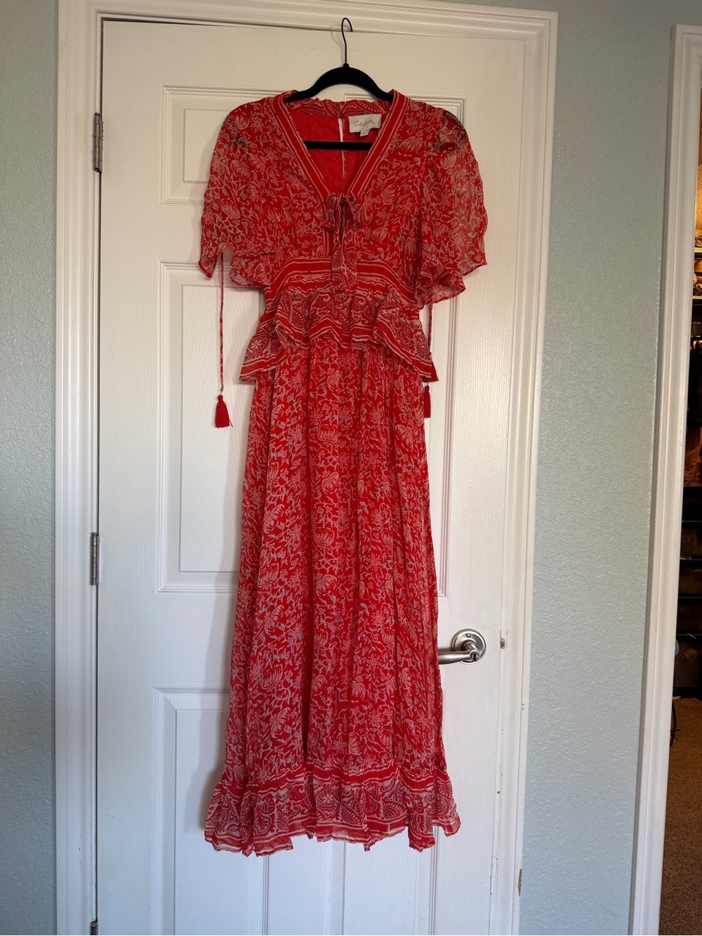 Cosabella XS Red Floral Maxi Dress with Tassel Tie